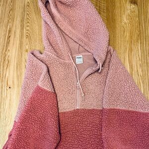 PINK colorblock Sherpa 1/4 zip pullover